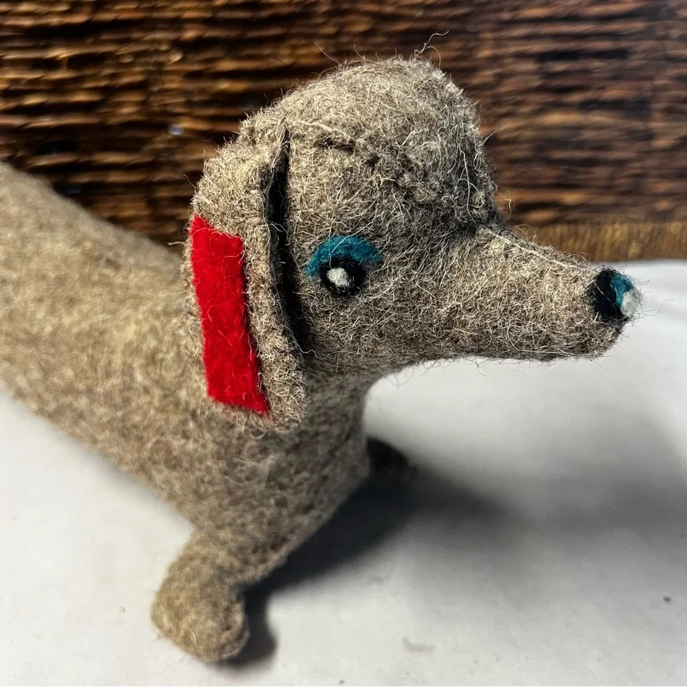 Vintage Handcrafted Dachshund Plush Stuffed Animal Gray Wool Fabric - Picture 3 of 12